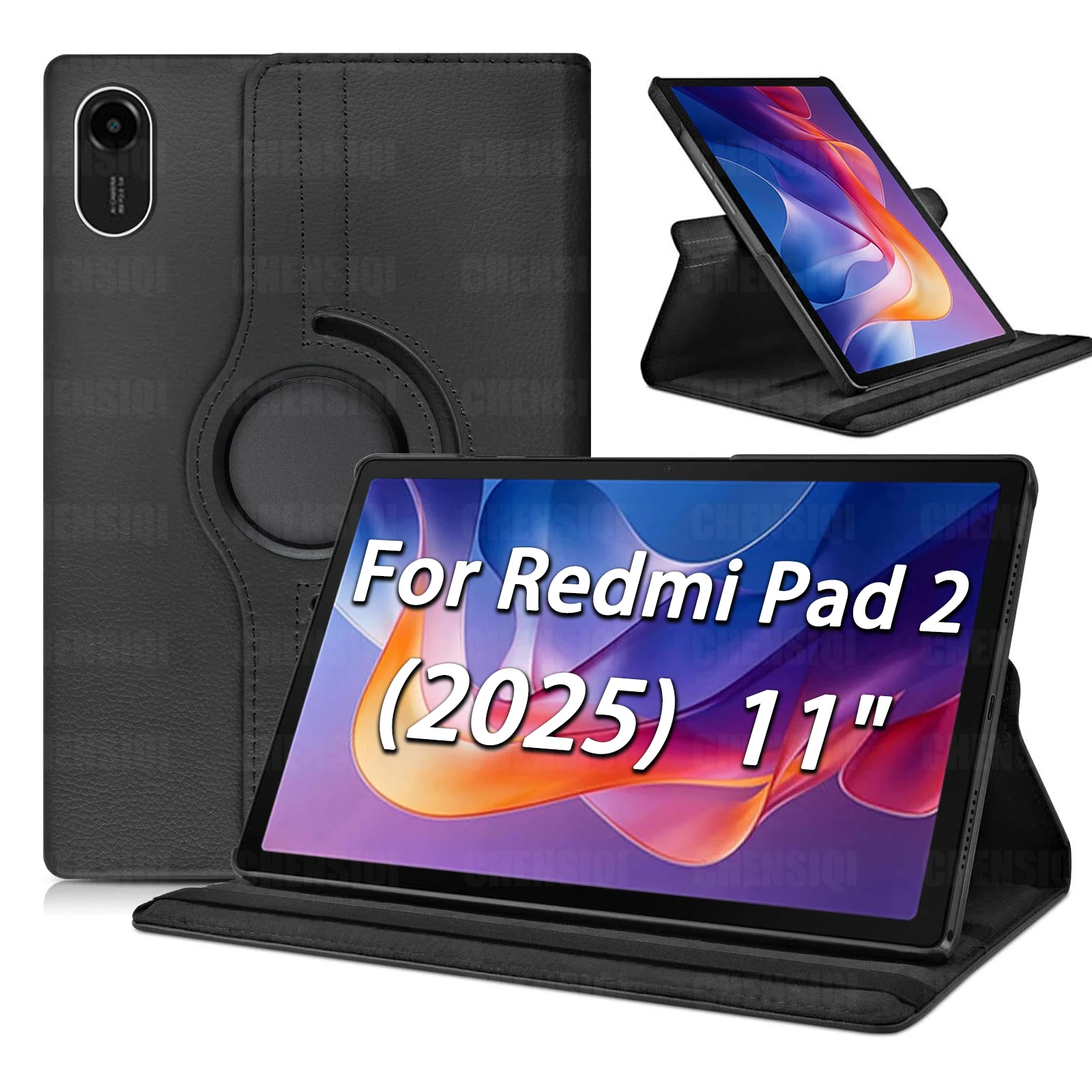 

Case for Redmi Pad 2 (2025) 11 inch Anti-fall Protection Cover Sleep Wake Function 360 Rotating Stand Protective Shell