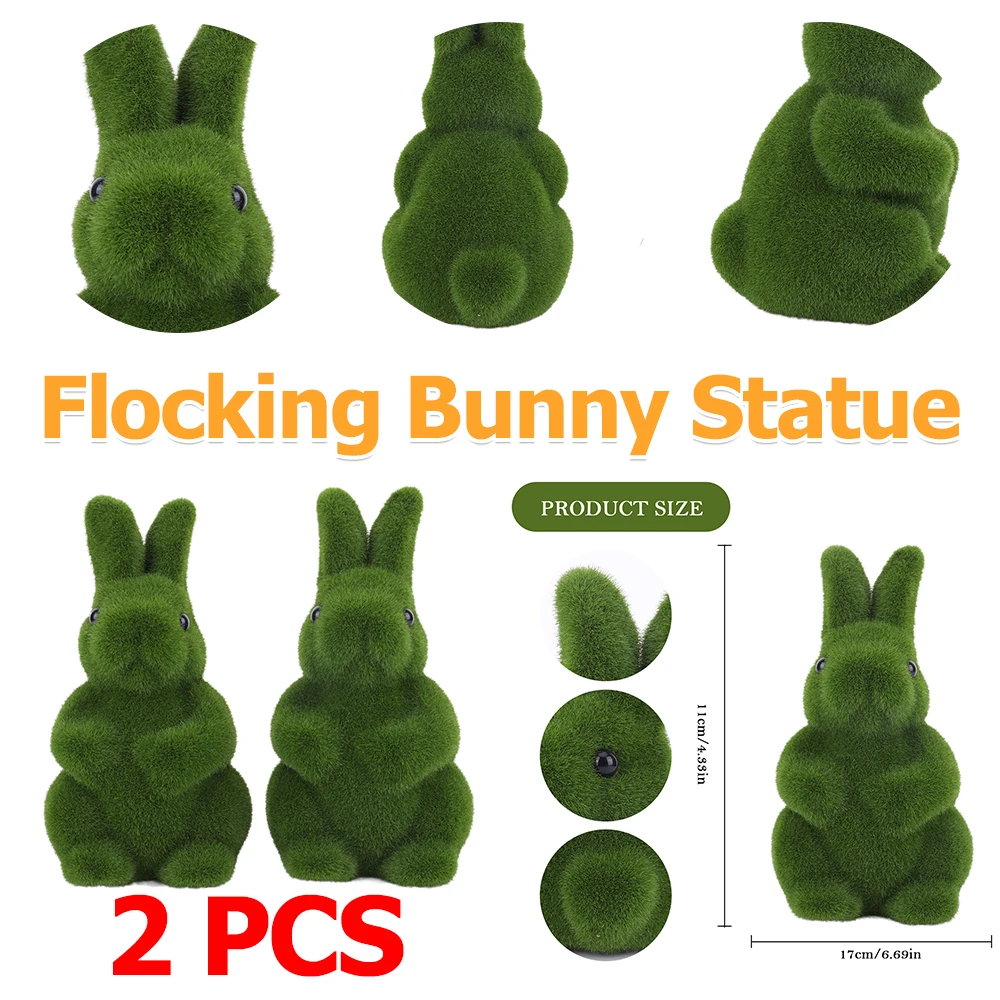 

2 шт. флокированная статуя кролика, искусственная фигурка кролика из мха, декоративная фигурка кролика из искусственной травы, милая фигурка для патио, сада, двора