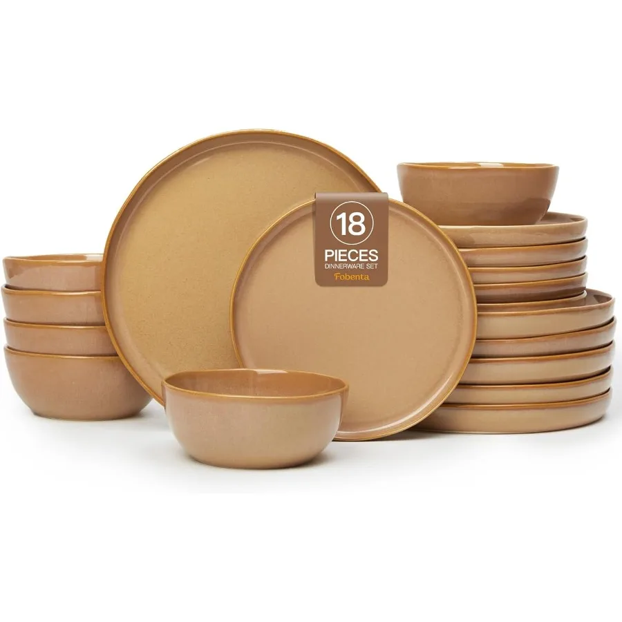

18 Piece Rustic Taupe Plates and Bowls Set for 6 Handcrafted Earthy Ceramic Dinnerware with Vintage Charm Perfect for Cozy Dini