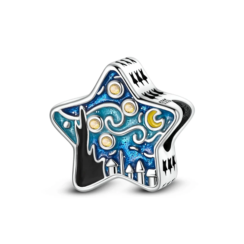 925 Sterling Silber Charms Perle CZ Zirkon Fünfzackiger Stern Sternenhimmel Anhänger Passend für Original Armband DIY Damen Schmuck Geschenk
