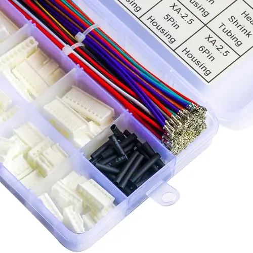 JST-XA 2.5mm Pitch Female Connector Set with 22AWG Pre-Crimped Wires 2–10 Pin Housing for DIY Electronics PCB