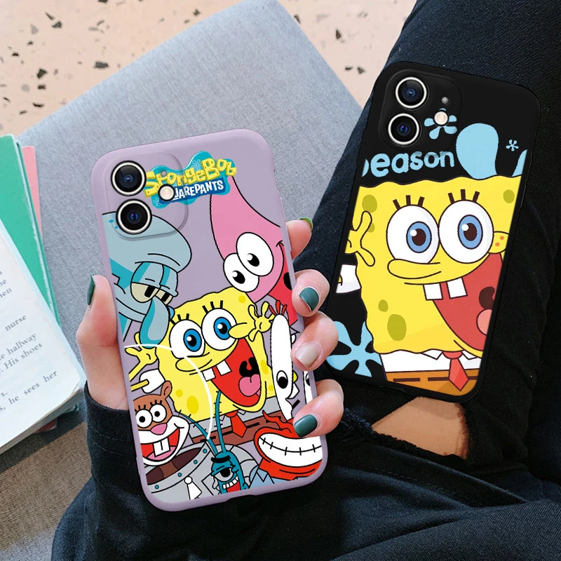 Engraçado dos desenhos animados Bob Esponja Calça Quadrada Caso de Telefone para iPhone 11 Pro Max 11pro Iphone11 Promax Bonito Patrick Estrela Silicone TPU Capa
