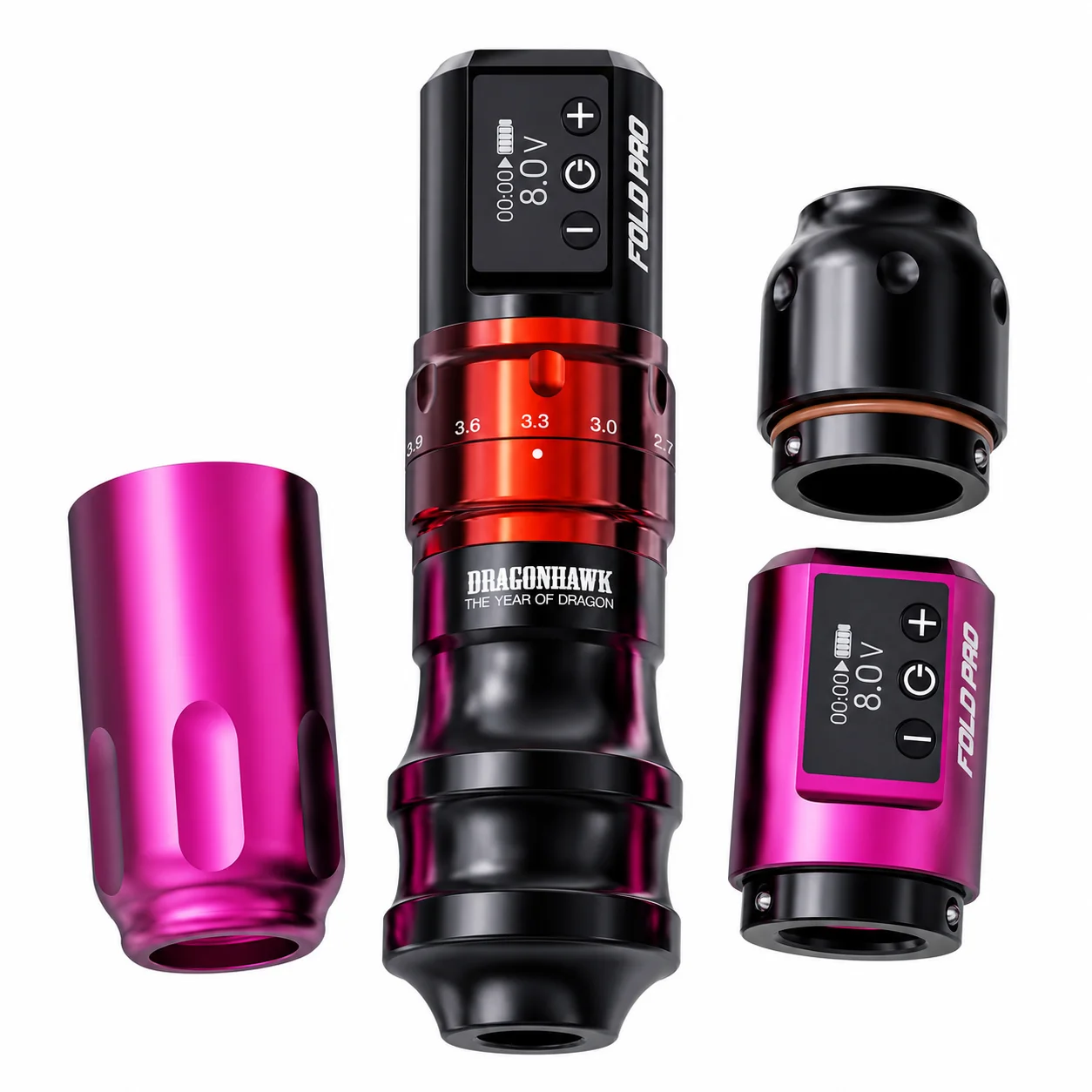

Dragonhawk Fold Pro Year of The Dragon Tattoo Machine 7 Strokes 2 Batteries Mcore-C3 Motor Quiet Operation for Lining Shading