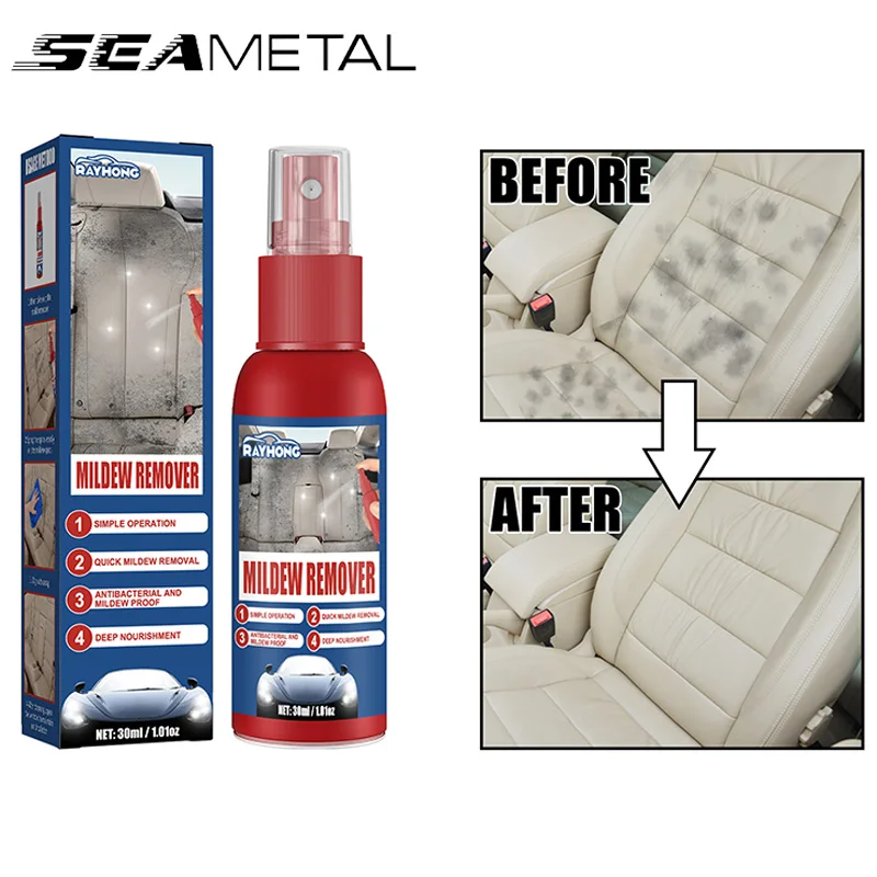 SEAMETAL 30ml Car Mildew Remover Multi-Functional Car Interior Cleaner Spray Stains Remover for Leather Fabric Car Seat Care