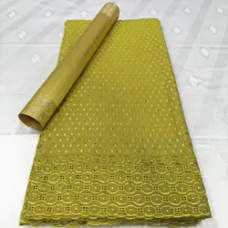 5+2.5 Yards African Cotton Lace Fabric with Matching Sego Head Hays for Wedding Party Outfits Sewing Supplies