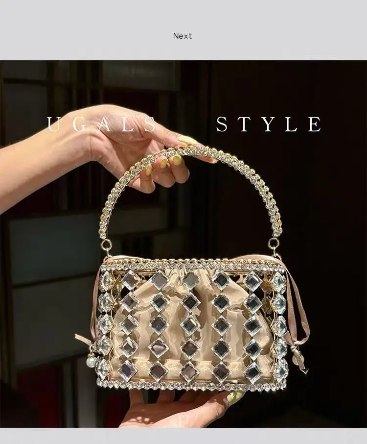 

Crystal Rhinestones Diamond Banquet Bag Metal Gold Cage Bag Luxury Glitter Evening Bag Women Handbag Wedding Party Clutch Purse