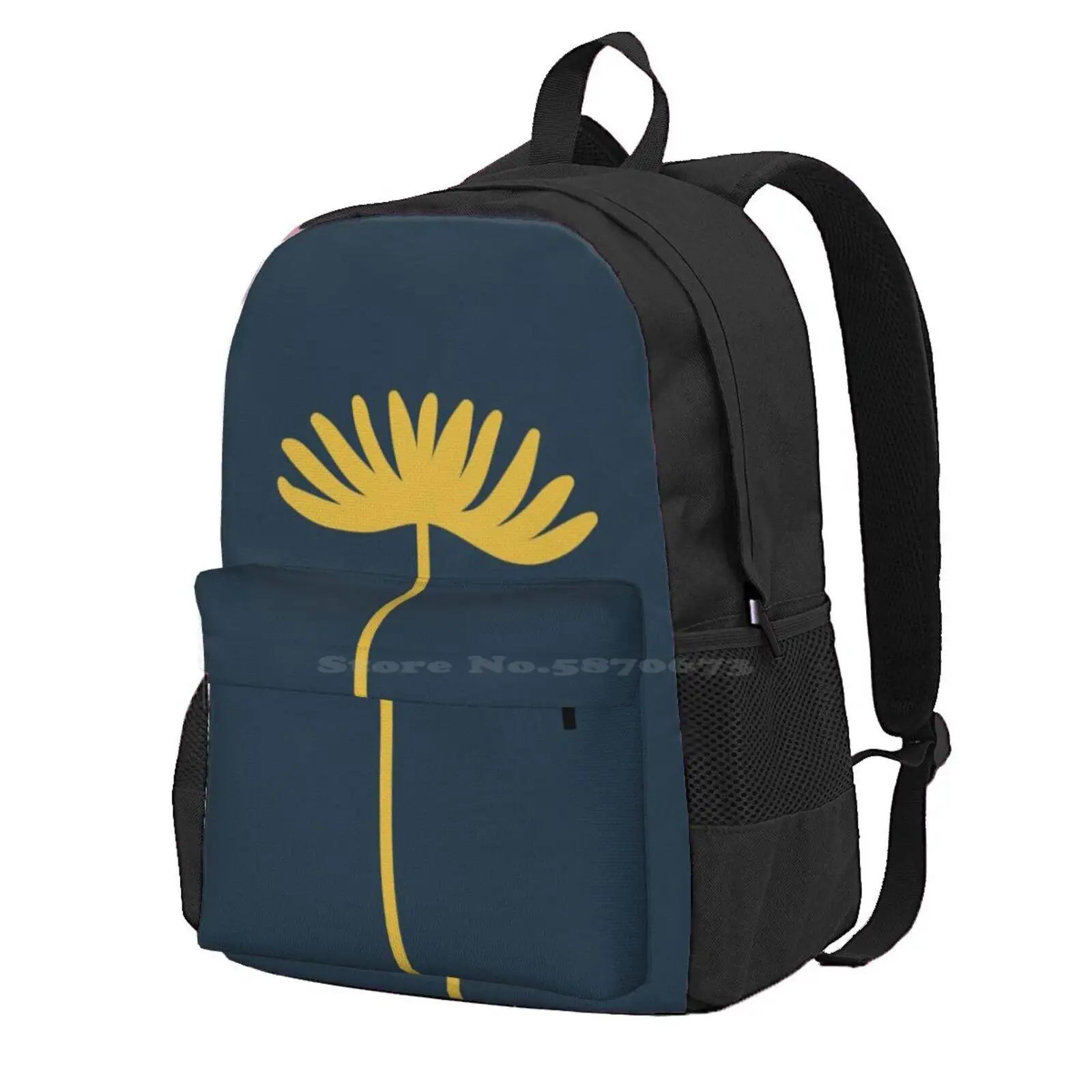 Tall Flower Minimalist Floral In Light Mustard Yellow And Dark Blue Hot Sale Schoolbag Backpack Fashion Bags Flowers Floral