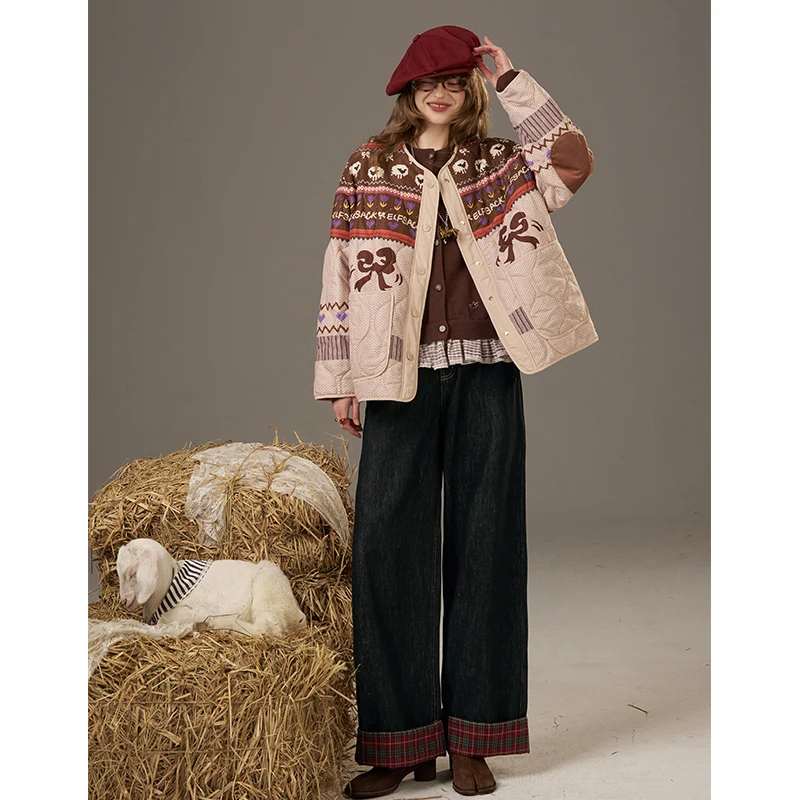 ELFSACK 2025 automne nouveautés décontracté rétro motif à carreaux Patchwork conception Demin cheville longueur pantalon pour femme