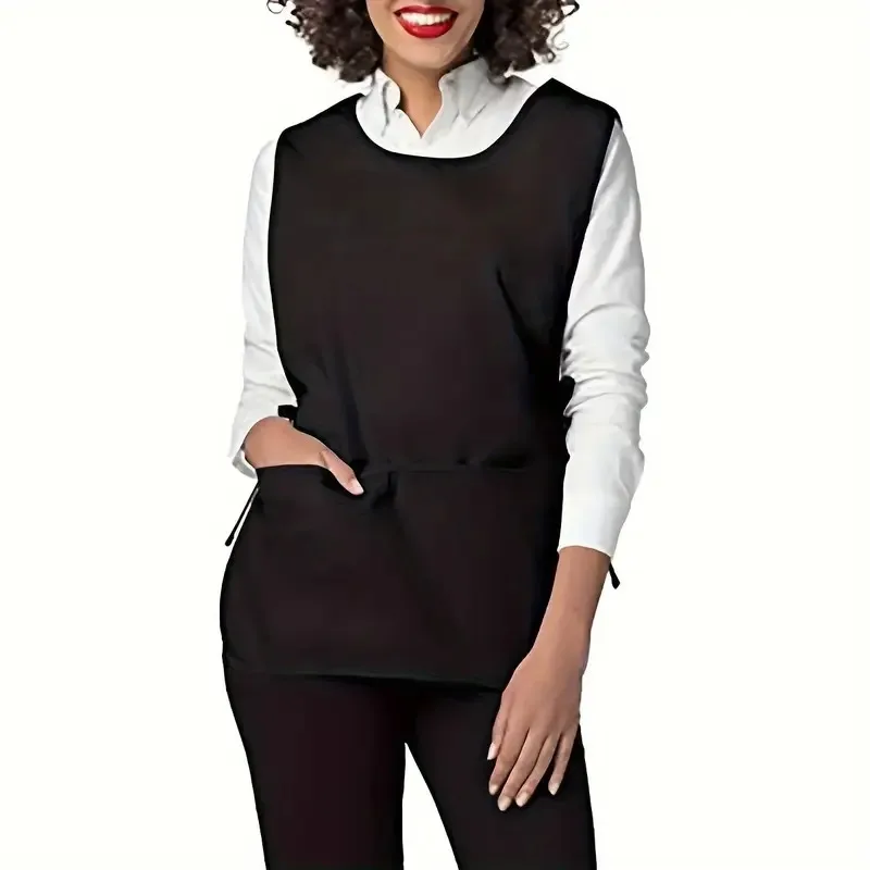 

1PC Black Apron, 2 Deep Pockets & Adjustable Ties, Perfect for Cooking, Gardening & Professional Use