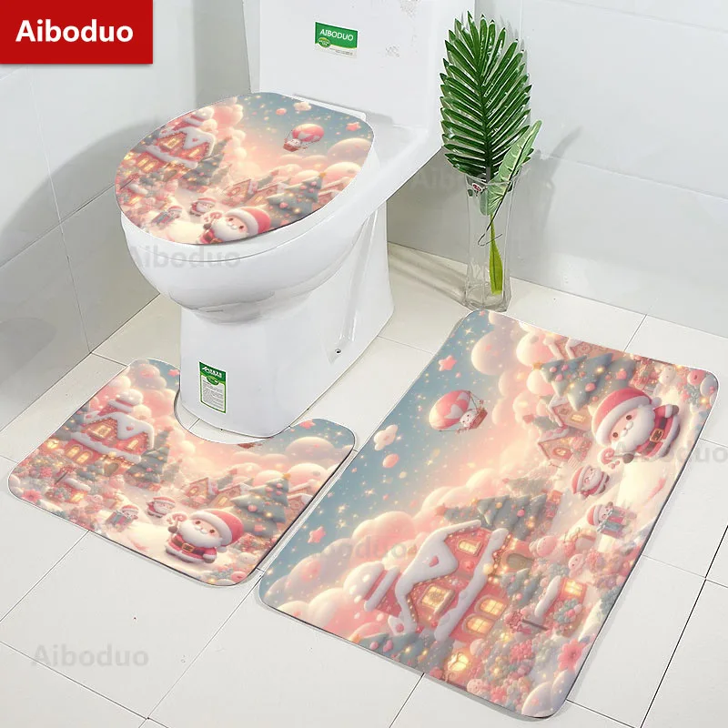 

Cartoon Christmas Snow View World Bathroom 3Pcs/set Mat Home Flannel Decoration Accessories Floor Rug Toilet Cover 40*60/50*80CM