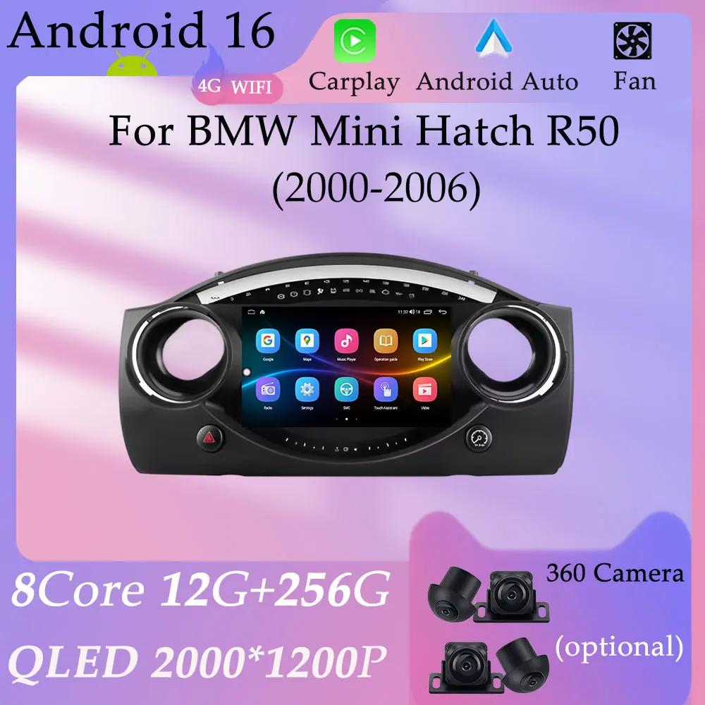 CarPlay Android for BMW Mini Hatch R50 2000 - 2006 GPS Navigation Car Radio Multimedia Player Split Screen DSP Stereo HD Screen