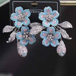Bilincolor Luxury Cute Small Blue Flower Earring for Women