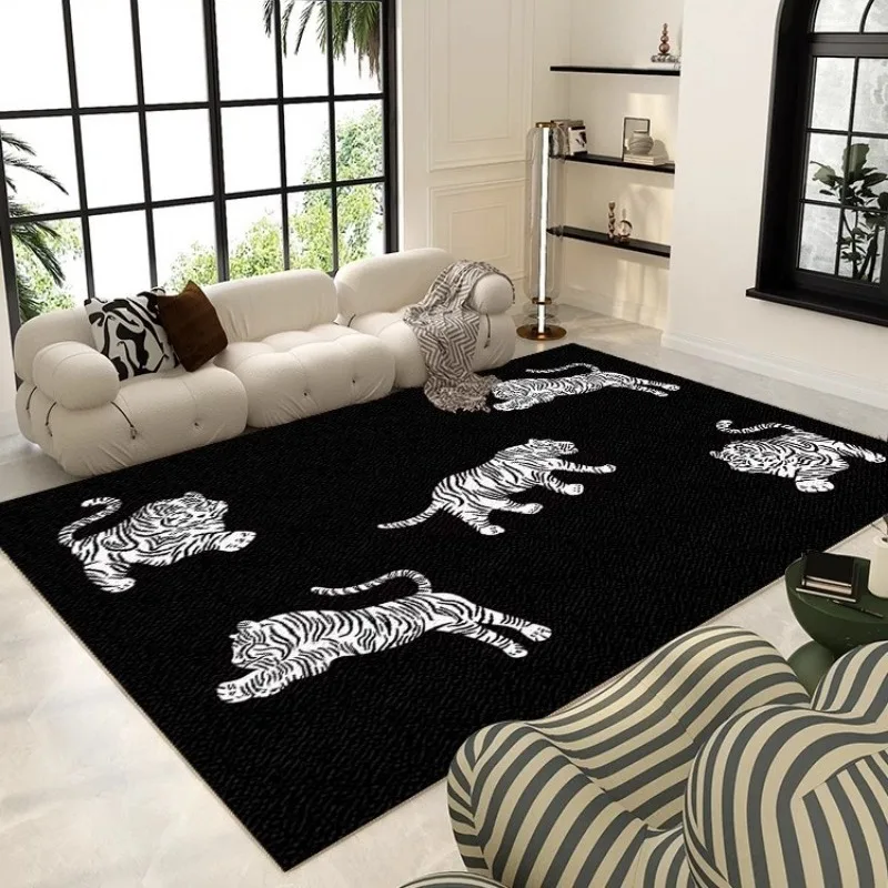 

French Black Tiger Decorative Living Room Carpet Bedroom Bedside Plush Rug Cloakroom Leisure Area Soft Floor Mat Ковер Tapis 러그