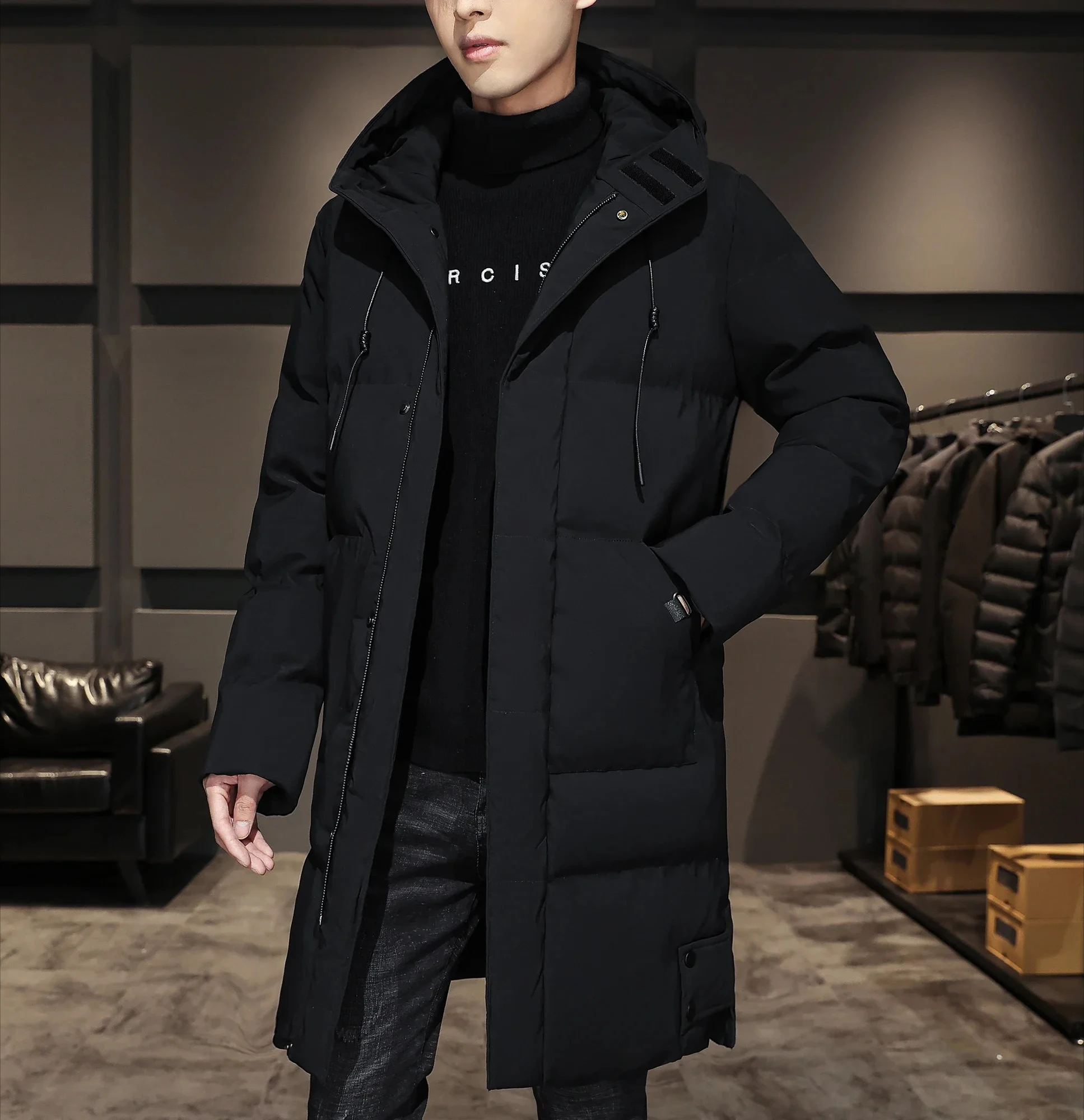 

Men's Long Cotton-padded Parka Coat High Quality Warm Winter Jacket Solid Color Thin Look Comfortable All Fabric Trend