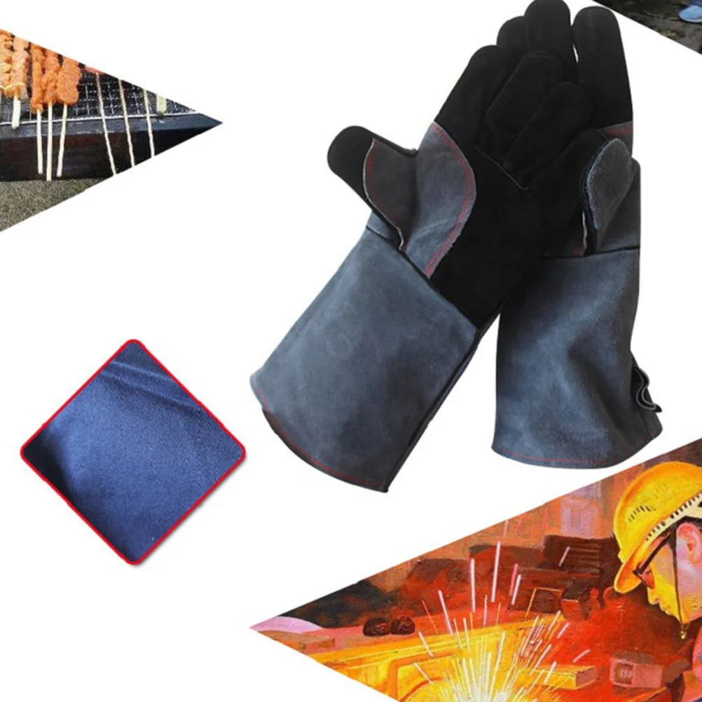 

Cowhide Welding Gloves Heat Fire Resistant Premium for Fireplace Stove Oven Grill Bbq Fire Resistant Gloves