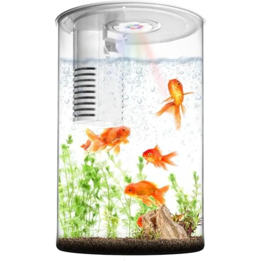 

Fish Tank Night Light 3 Gallon Fish Tank with Filter and Light Self-Cleaning Desktop Aquarium Starter Kit and LED Lamp 360 View
