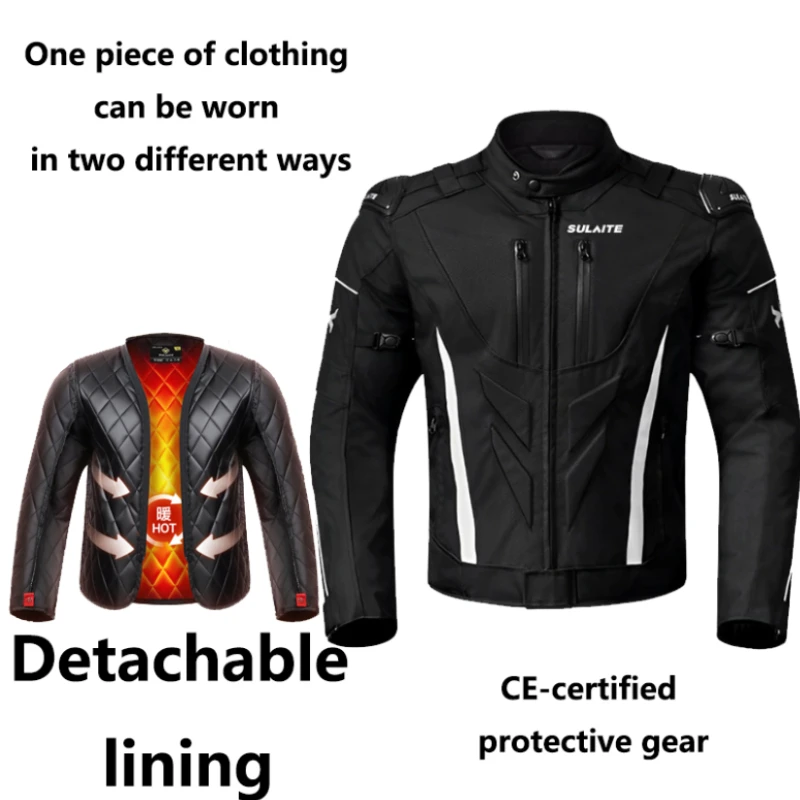 

SULAITE winter motorcycle jacket waterproof warm detachable lining road racing suit with chest protector motorcycle jacket men