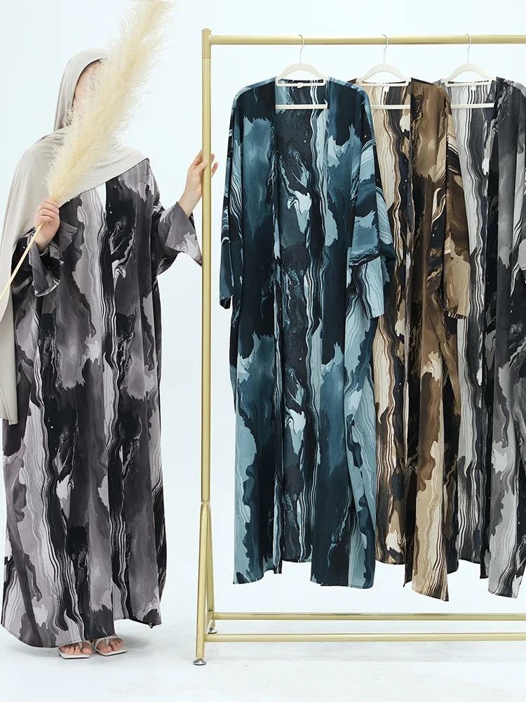 Abito musulmano per le donne Party Abaya Stampa Cardigan Ramadan Eid Arabo Abito lungo Marocco Dubai Caftano Islam Abiti Jalabiya 2025