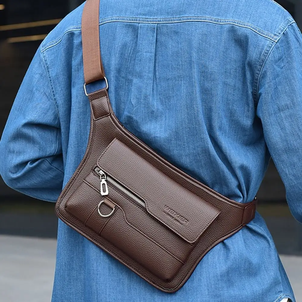 Portable PU Leather Men's Chest Bag Large Capacity Waterproof Shoulder Bag Casual Business Crossbody Bag
