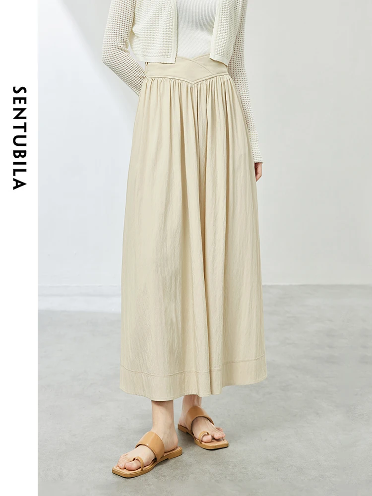 SENTUBILA A-line Long Skirt Woman 2025 Spring Fall Fashion Ladies High Waist Casual Loose Long Skirts Women Clothing 141Q53588