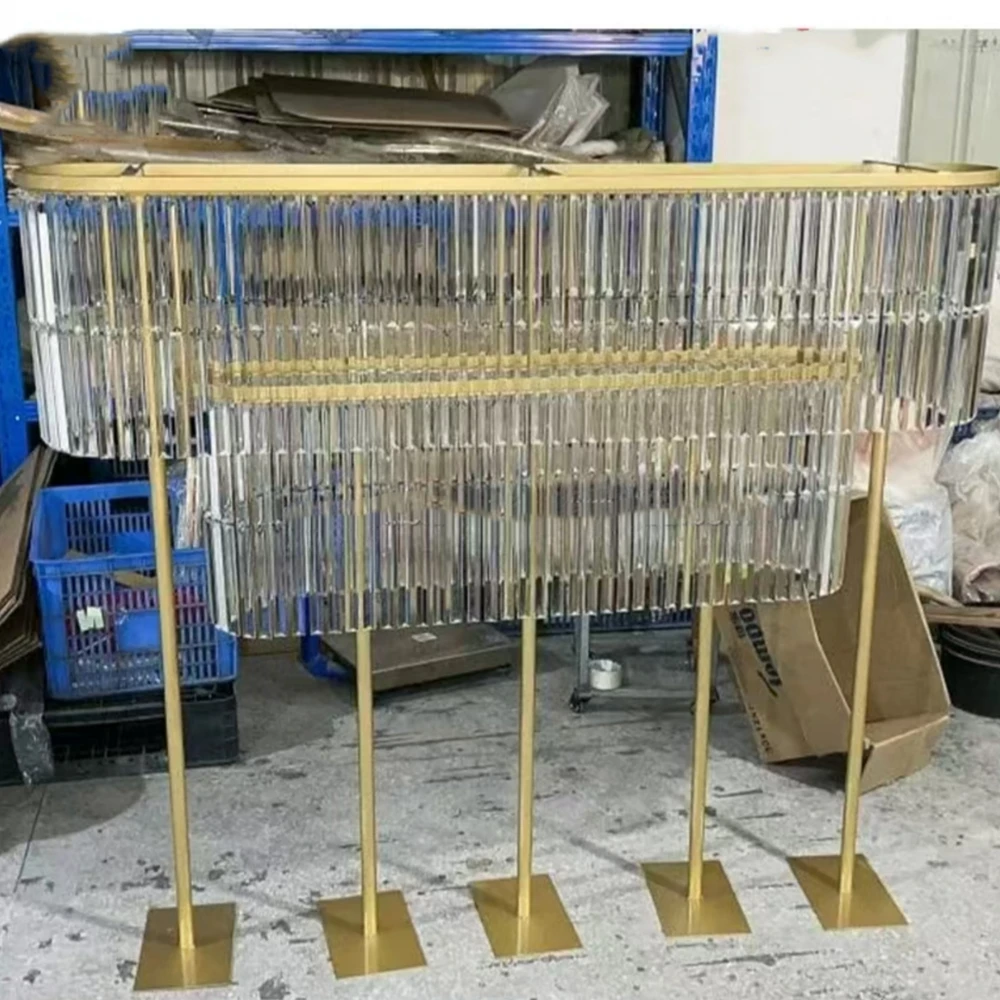 4pcs） Luxury Double Layer Crystal Pendant Table Centerpieces Gold Metal Flower Stand for Wedding Decoration