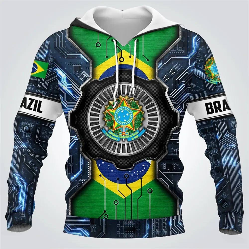 HX Brazil Technogogy Hoodies Fashion 3D Printed Hoodie Tops Casual Sweatshirts Long Sleeve Coats Men Clothing Dropshipping