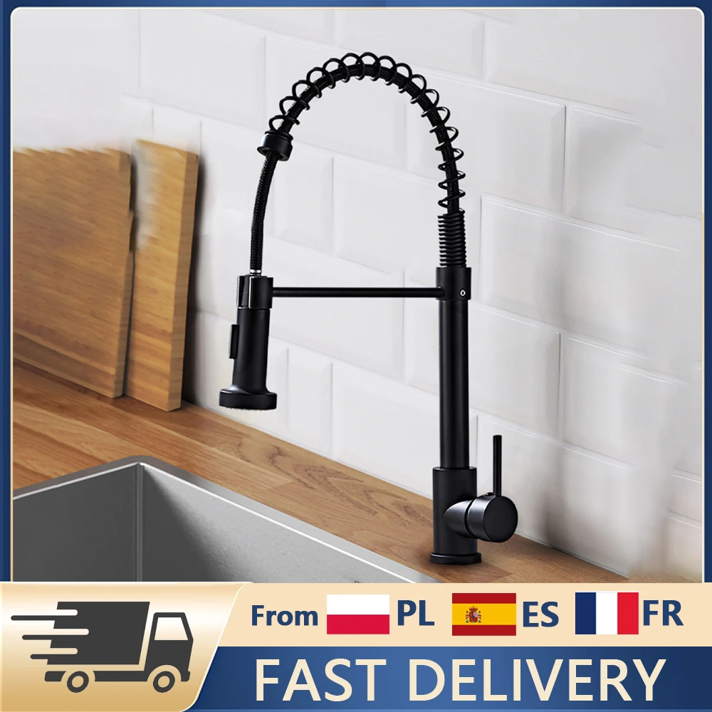 Grifo de Cocina Extraíble de Níquel Cepillado Negro, Grifo Mezclador de Agua Fría y Caliente para Fregadero de Cocina, Montado en Encimera