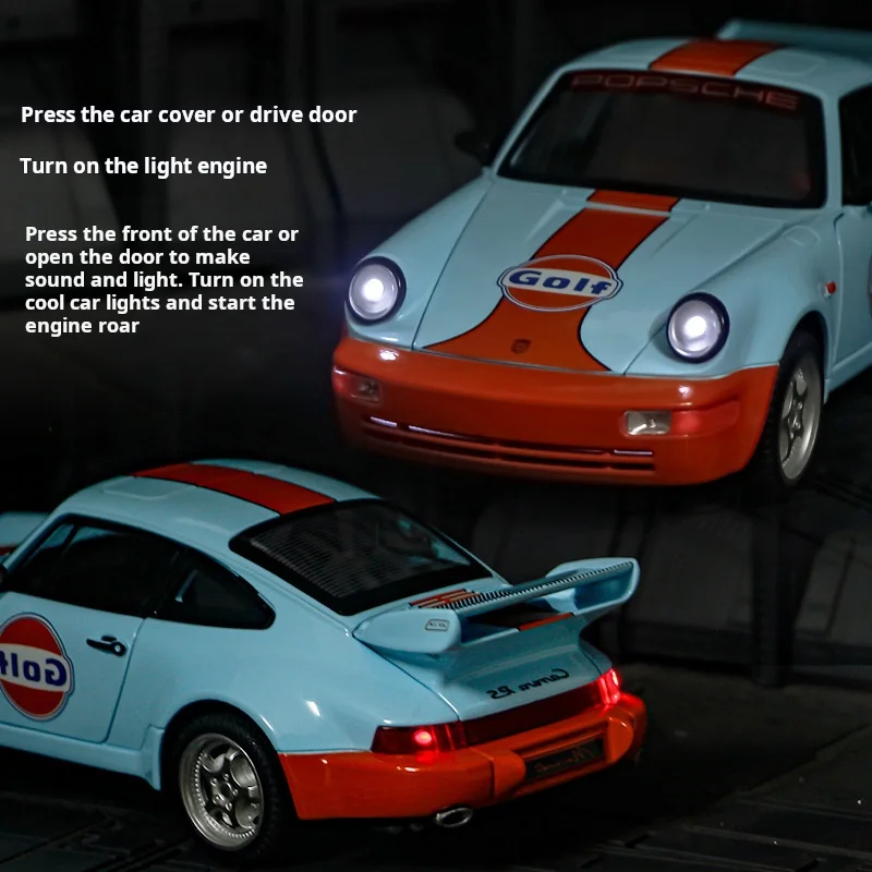 1:24 porsche 964 carrera rs 911 liga carro diecasts & veículos de brinquedo modelo de carro som e luz puxar para trás carro brinquedos para crianças presentes