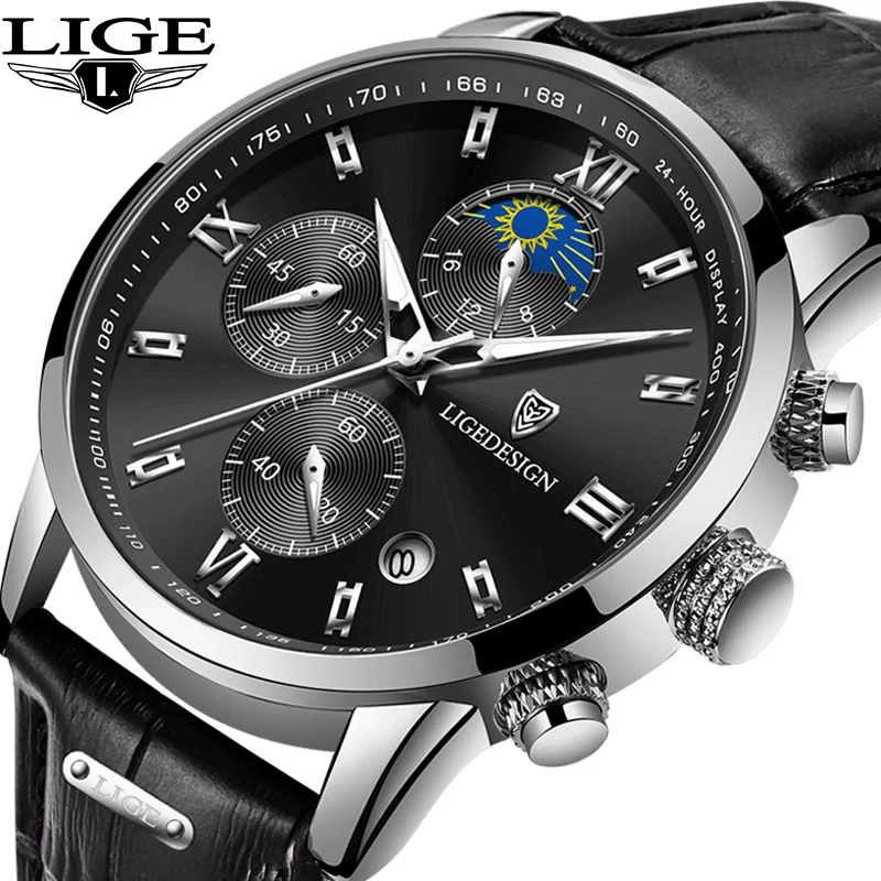 

LIGE Business Watch for Men Brand Luxury Leather Mens Watches Waterproof Sport Quartz Chronograph Watch Men Relogio Masculino