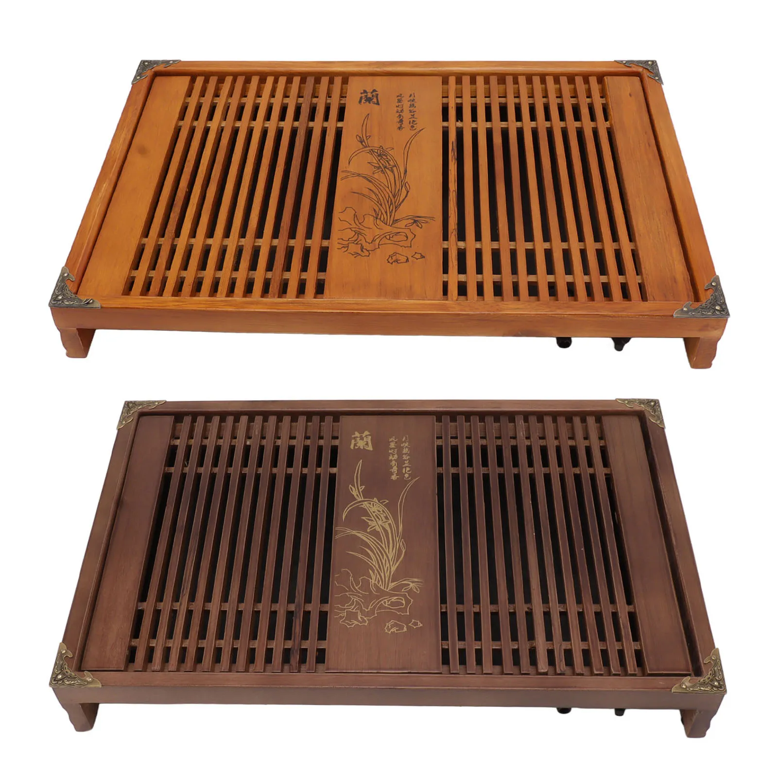 Chinese Natural Wood Tea Tray Drainage Water Storage Kung Fu Tea Set Simple Rectangular Tea Board Storage Tray with Drain Pipe