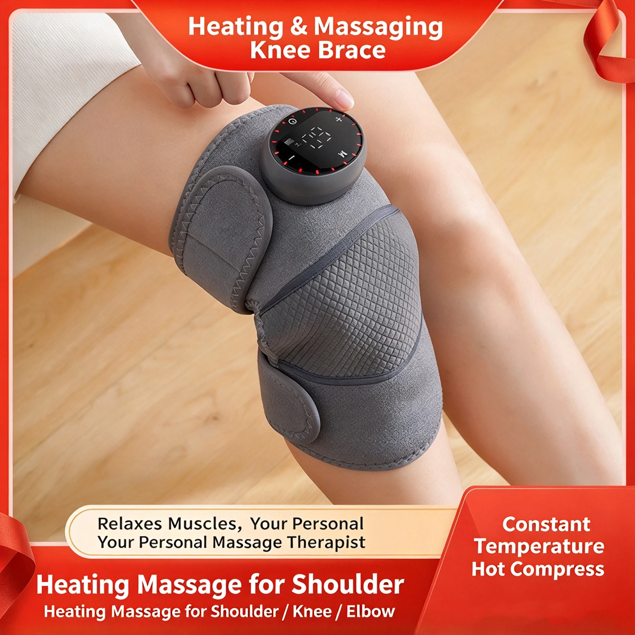 Heated Knee Massager Moxibustion Heat Therapy, 5 Temp Levels Vibration Knee Brace for Arthritis Joint Old Cold Leg Pain Relief