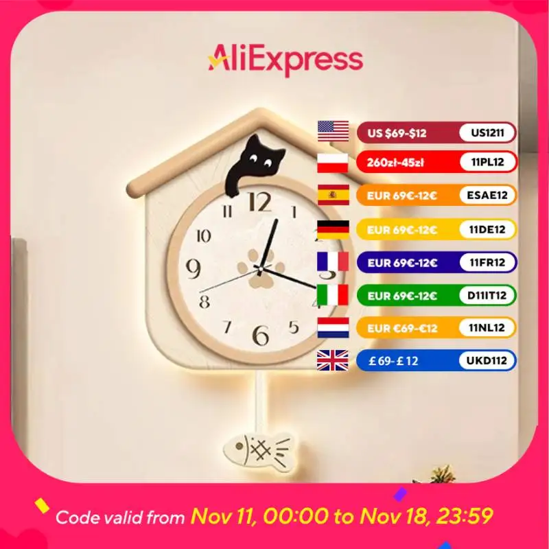 Horloge murale Design jaune Unique jeunesse Roo en bois esthétique moderne horloge murale Led décor de bureau Montre murale décor à la maison