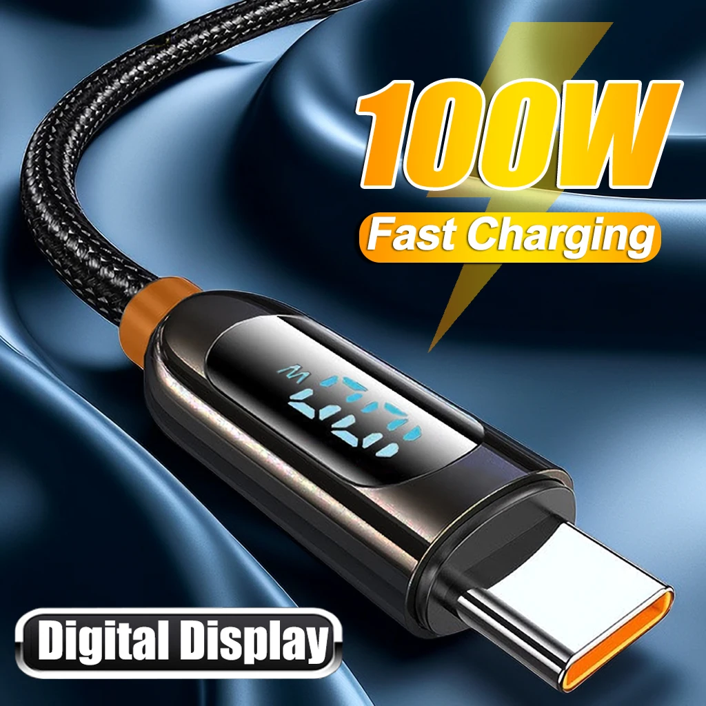 100W QC3.0 Quick Charging USB To Type C Data Cables Digital Display High-speed USB-C Cord for Samsung Xiaomi Google Huawei