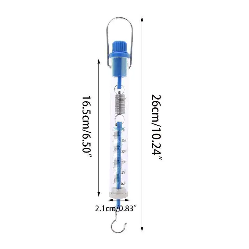652F 500g/5N Spring Scale Plastic Clear for Shell Easy Hanging for Experiment