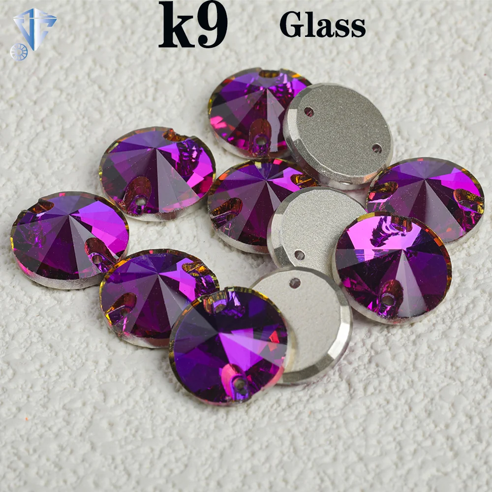 VC K9 Rivoli Multiple Colors Top Quality  Glass Sew On Rhinestones Crystal FlatBack Sewing Stones For DIY Garment Wedding Dress