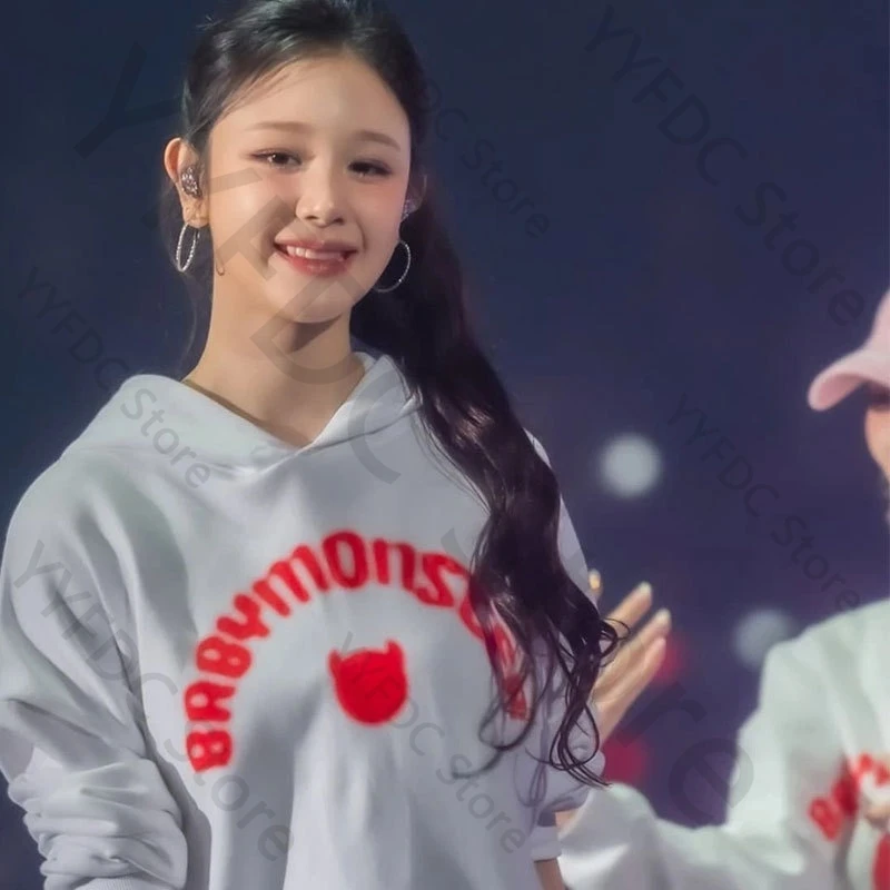 BABYMONSTER 2025 مرحبا وحوش هوديس موضة Kpop إلكتروني طباعة BABYMONSTER نفس هوديي الرجال النساء الخريف سستة بلوزات