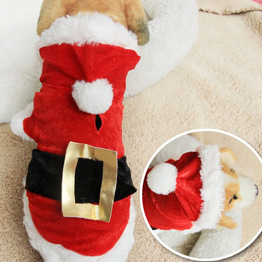 

Christmas Dog Costume Santa Hoodie Small Dog Winter Clothes Acrylic Fiber Warm Pet Christmas Clothes Easy Wear Holiday Photo