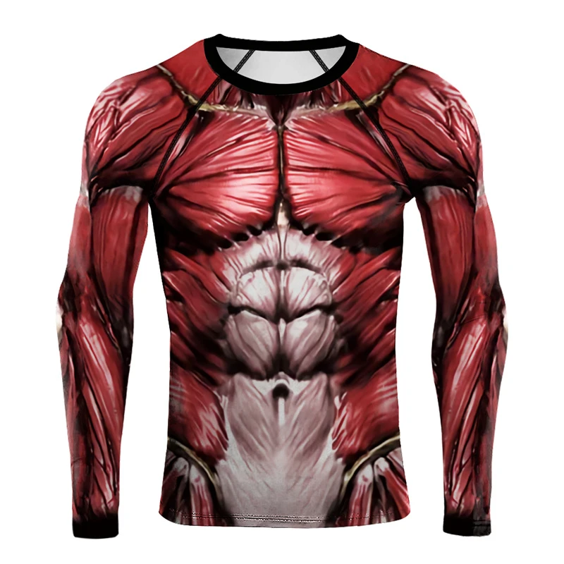 Muscle Tattoo Mens Compression T-shirts Long Sleeve Wolf Dragon Sportswear Rashguard Fitness Gym Tops Tees Streetwear Tshirt