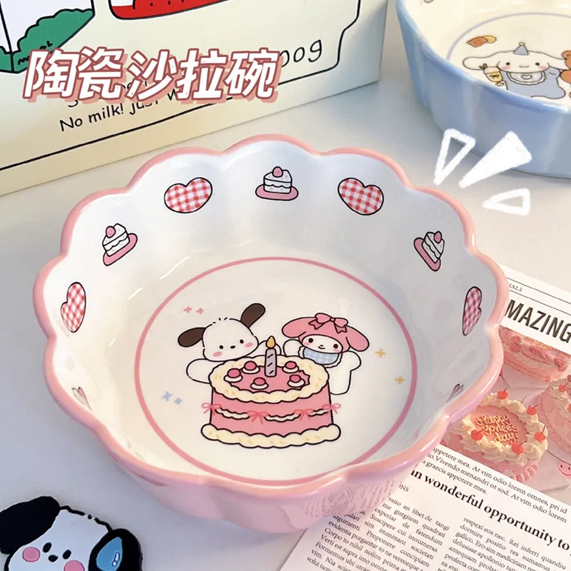 New Sanrio My Melody Pochacco Cinnamoroll Ceramic Bowl Dinner Salad Bowl Household Plate Cute Styling Plate Rice Bowl Tableware