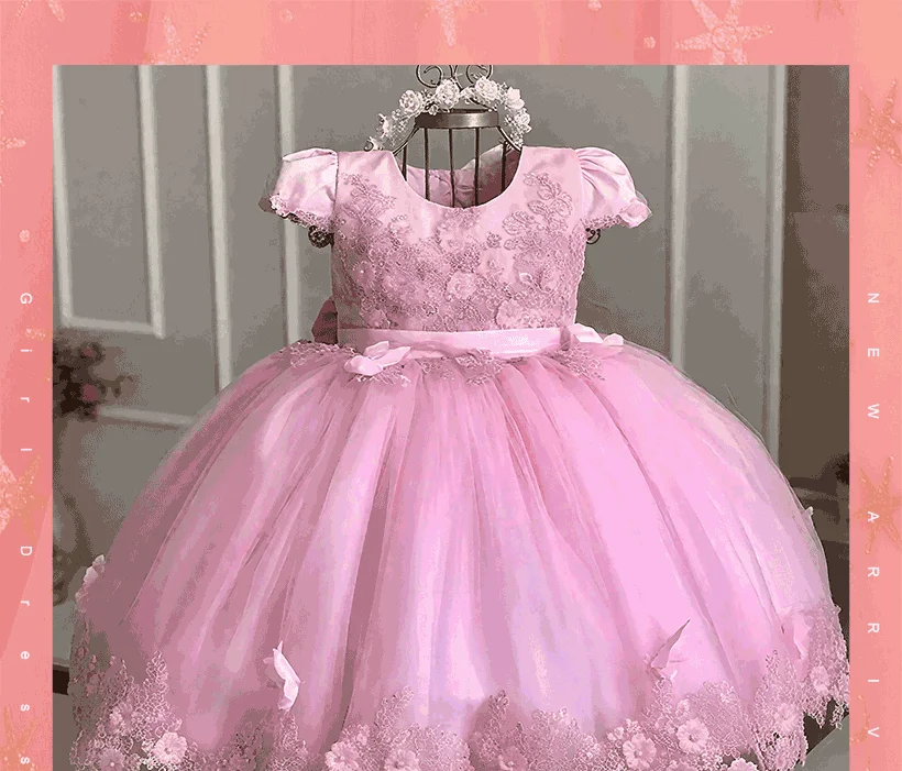 Luxus Prinzessin Applikation Blumenmädchenkleider für Hochzeit Tüll Perlen Ball Kinder Festzug Kleid Geburtstagsfeier Erstkommunion tragen – Detail 3
