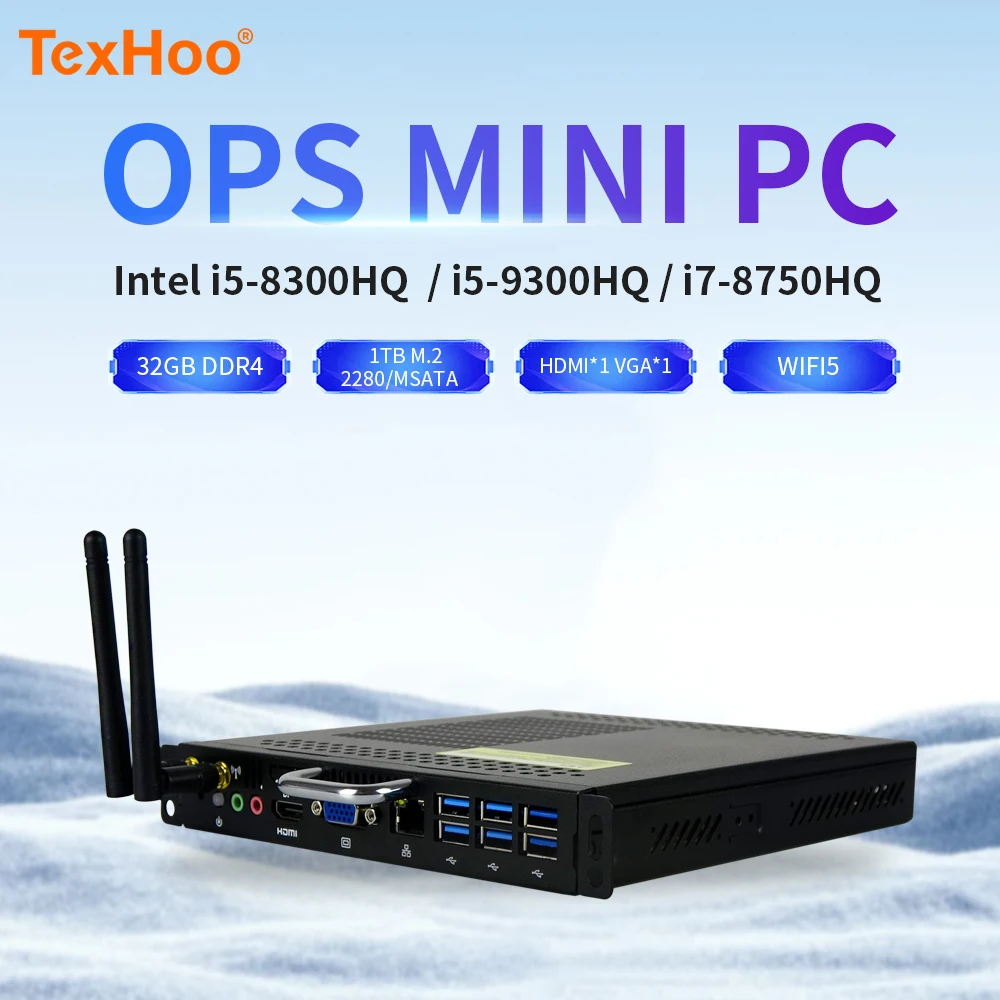 TexHoo OPS Mini PC Computer Intel Core I5-8300HQ I7-8750HQ I5-9300HQ DDR4 SSDFor Conferencing Teaching Screen Built-in Mainframe