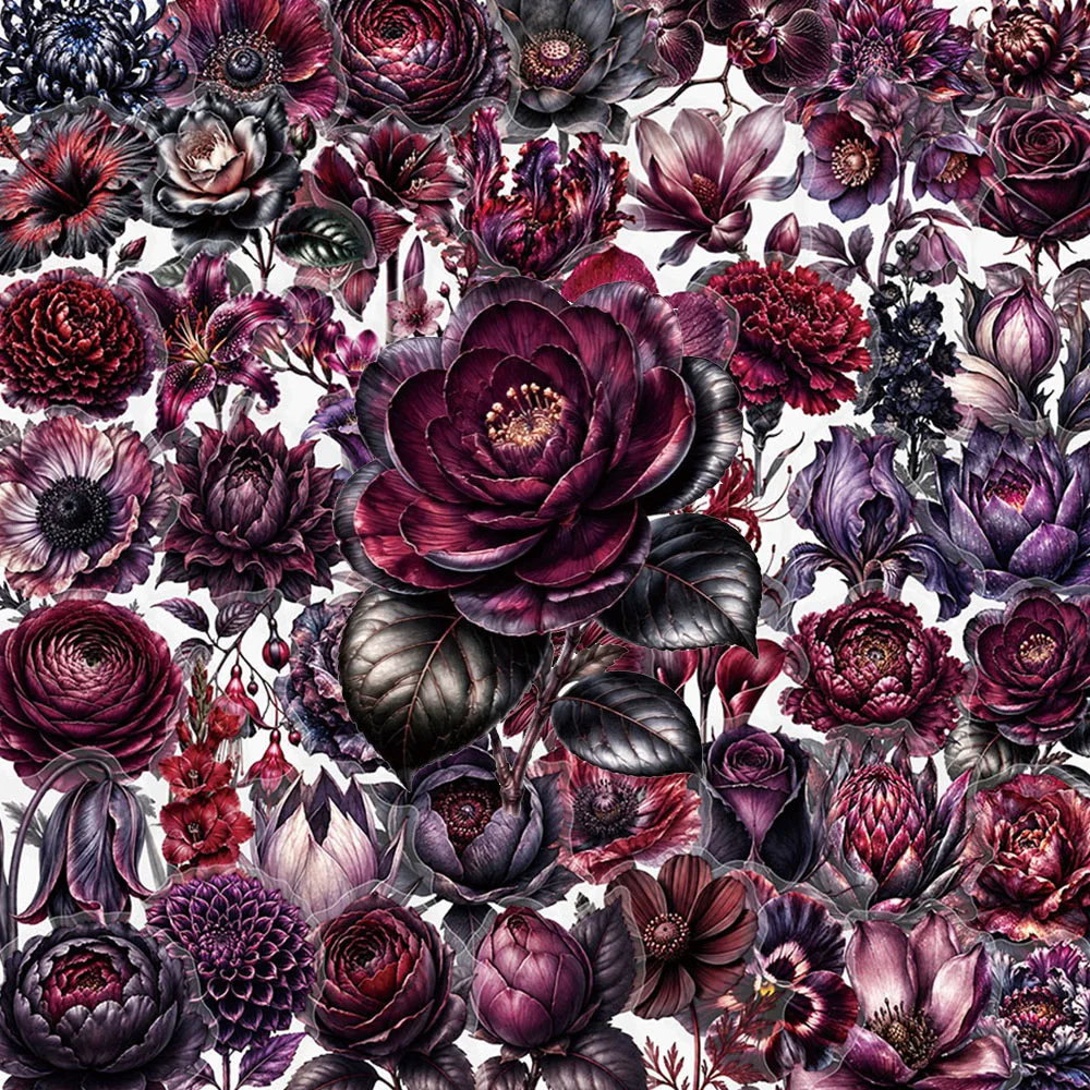 10/30/50pcs Dark Gothic Red Rose Flower Transparent Aesthetics Stickers Graffiti Phone Luggage Skateboard Cool Personality Decal