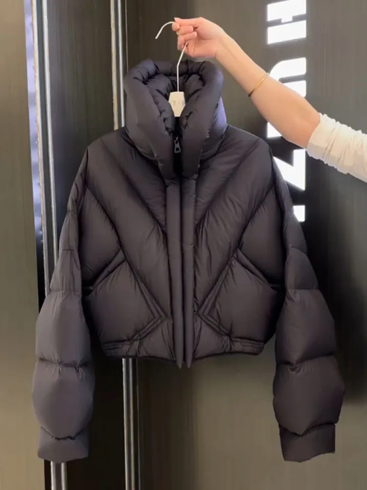 Korean Sle ort Bla Puffer Jaet Women's Winter Thi Outerwear Stand Collar Bread Cact Size Commute Wind