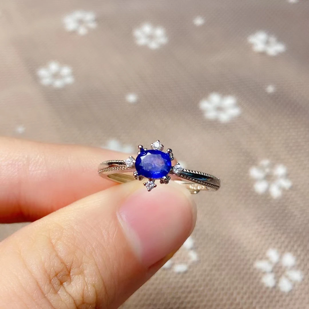 100% Genuine Sapphire Ring for Engagement 0.4ct 4mm*5mm Blue Sapphire Ring 925 Silver Jewelry for Woman