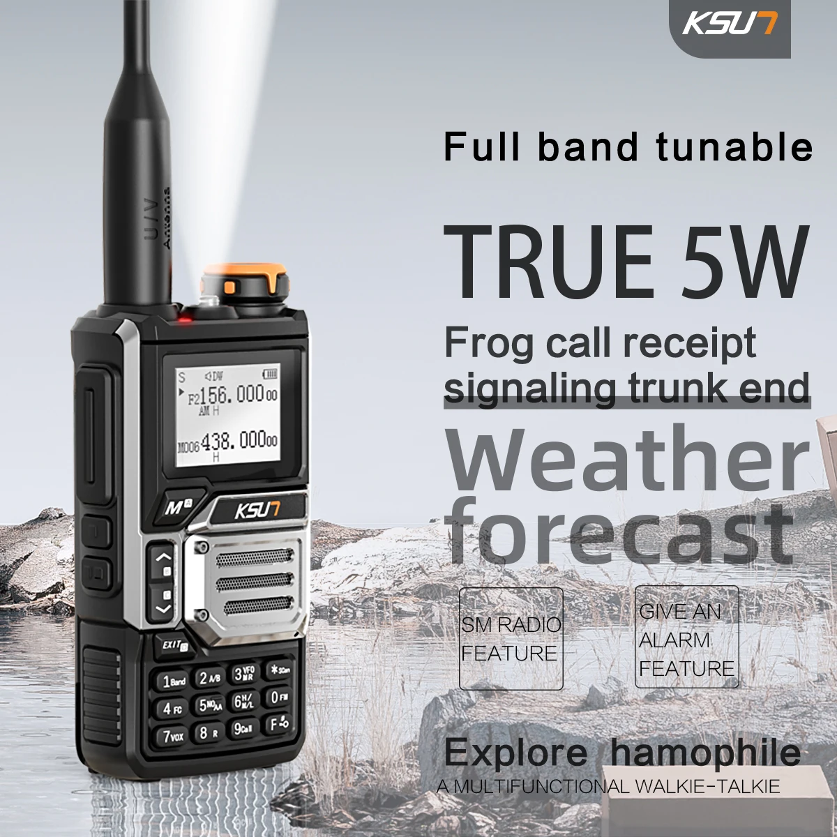 KSUN UV60D NOAA DTMF PTT HF رباط هوائي استقبال VHF UHF ثنائي النطاق راديو AM FM المحمولة كامل النطاق اسلكية تخاطب مع مصباح يدوي