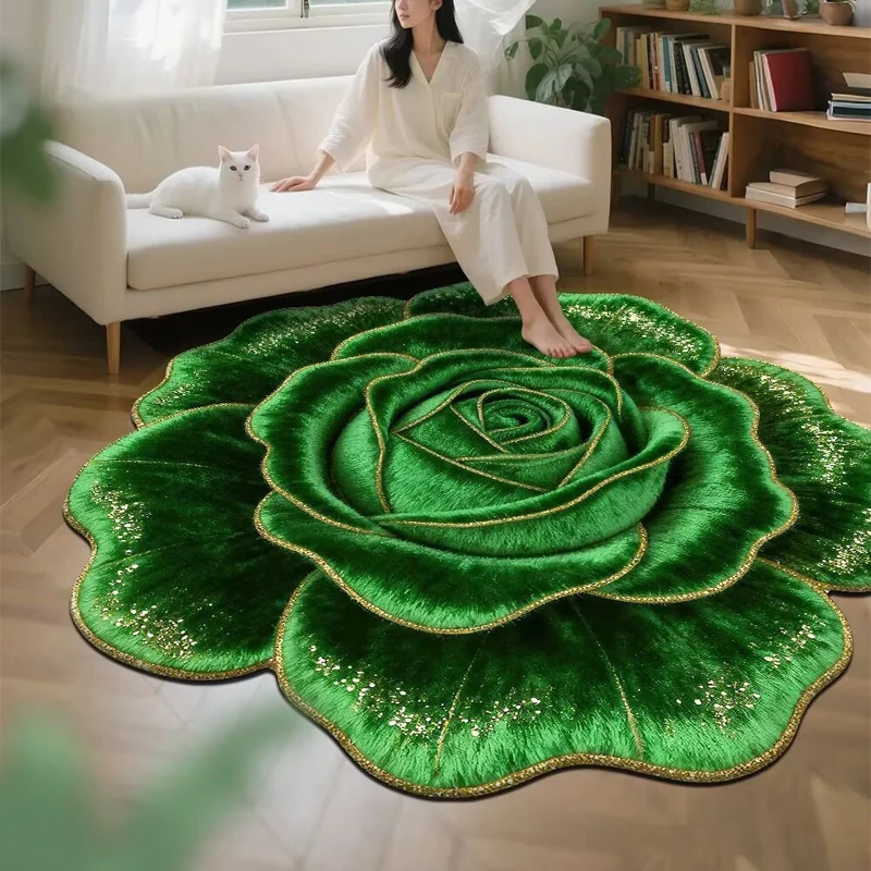 60/80/100/120cm Crystal Velvet Floor Mat Floral 3D Visual Flower Non-Slip Floor Rug For Living Room Bedroom Entrance Kitchen