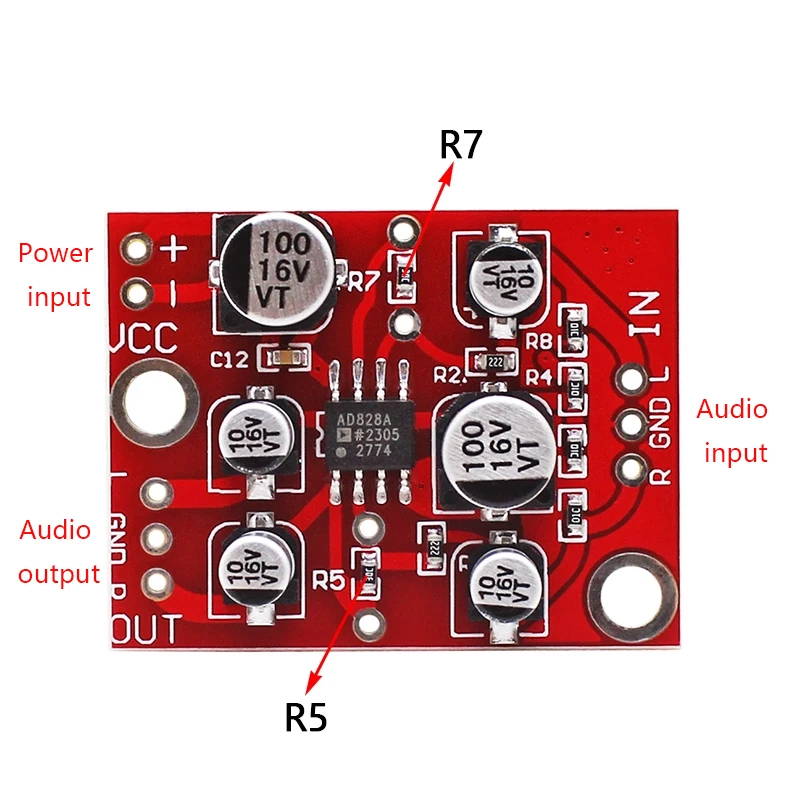 Mini AD828 DC12V Amplifier Front End Signal Audio Volume Amplification Board Audio Front End Module Single Power Supply