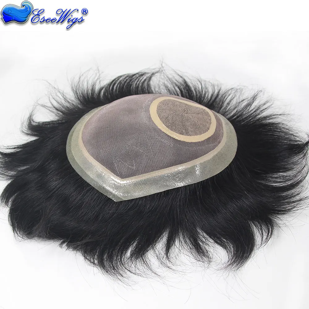 15x17 سنتيمتر الشعر المستعار الإنسان غرامة قاعدة الحرير أحادية مع بو الشعر المستعار # 1B 5 بوصة للرجال وحدة أنظمة الاستبدال شعر مستعار لآسيا