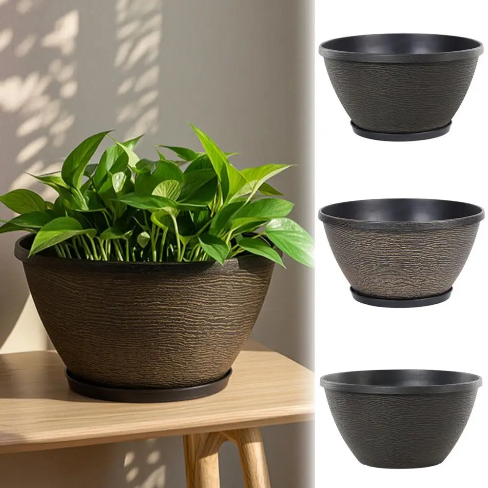 Resin Flowerpot Outdoor Garden Planter Vintage Resin Flower Planters with Drainage Hole Saucer Lightweight Indoor Outdoor Plant
