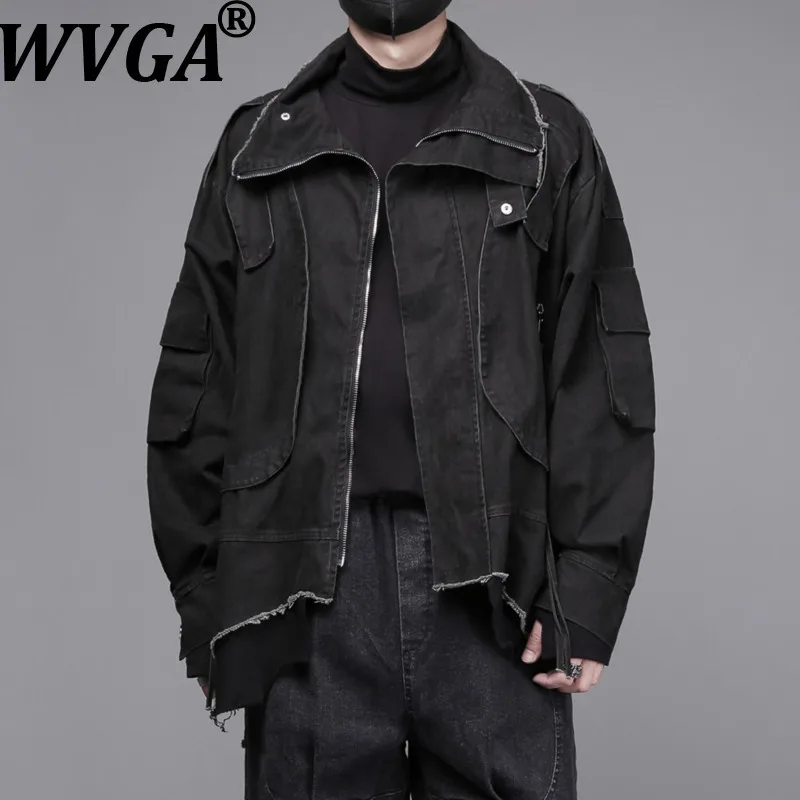 

WVGA весенне-осенняя новая мужская искусственная двухсекционная потертая джинсовая куртка с потертостями, нишевая повседневная лоскутная винтажная куртка Ins W12377